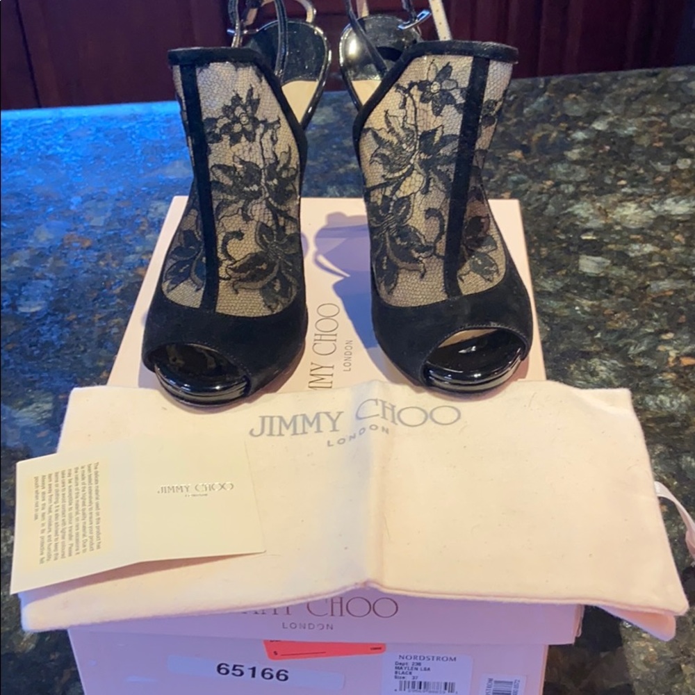 Worn once on NYE jimmy Choo lace suede pat pumps